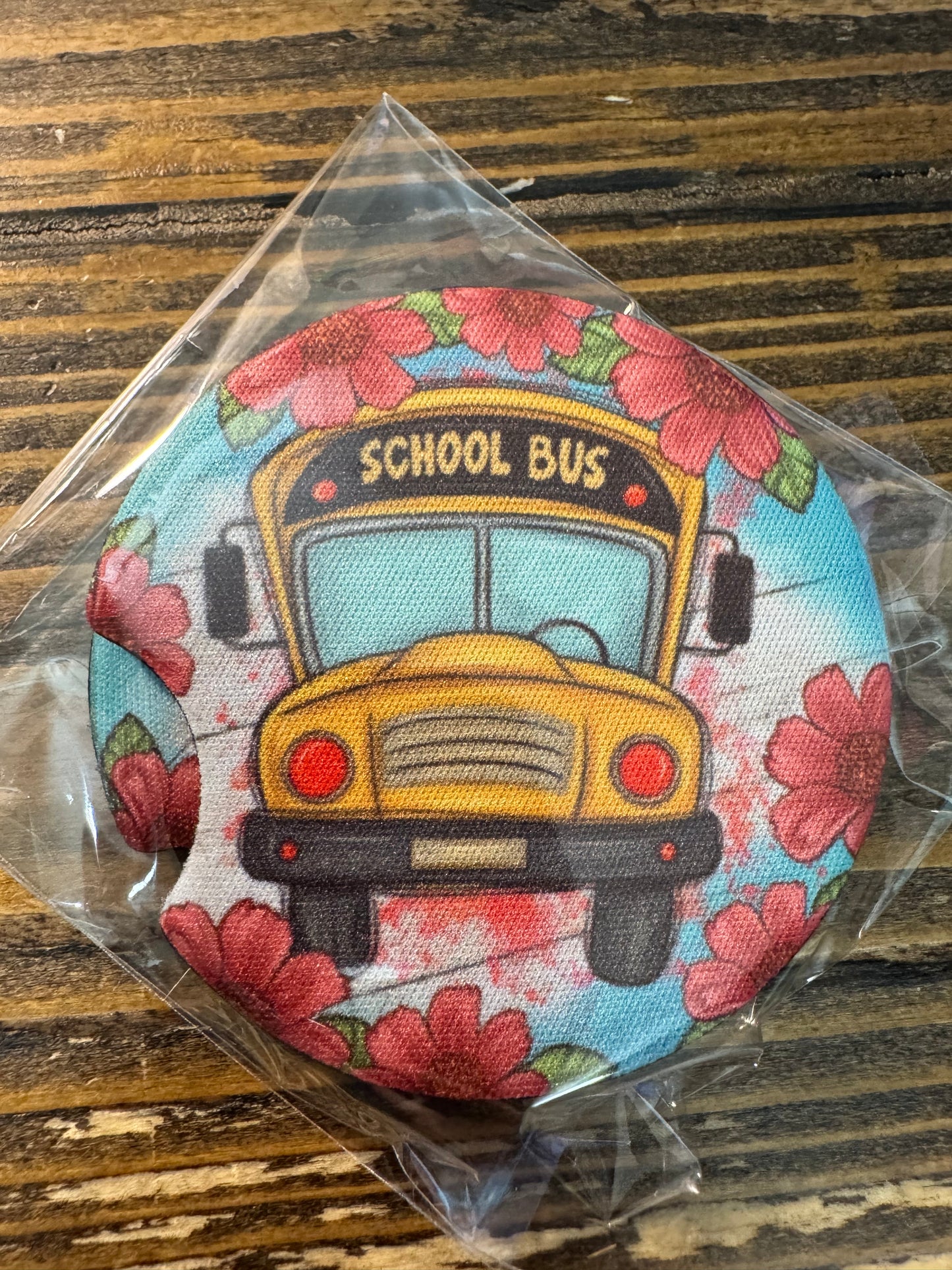 Pink Floral School Bus Car Coaster