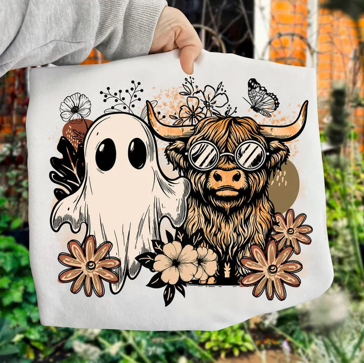 Floral Fall Highland Cow Ghost