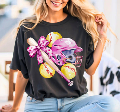 Softball Bow Helmet Bat & Ball