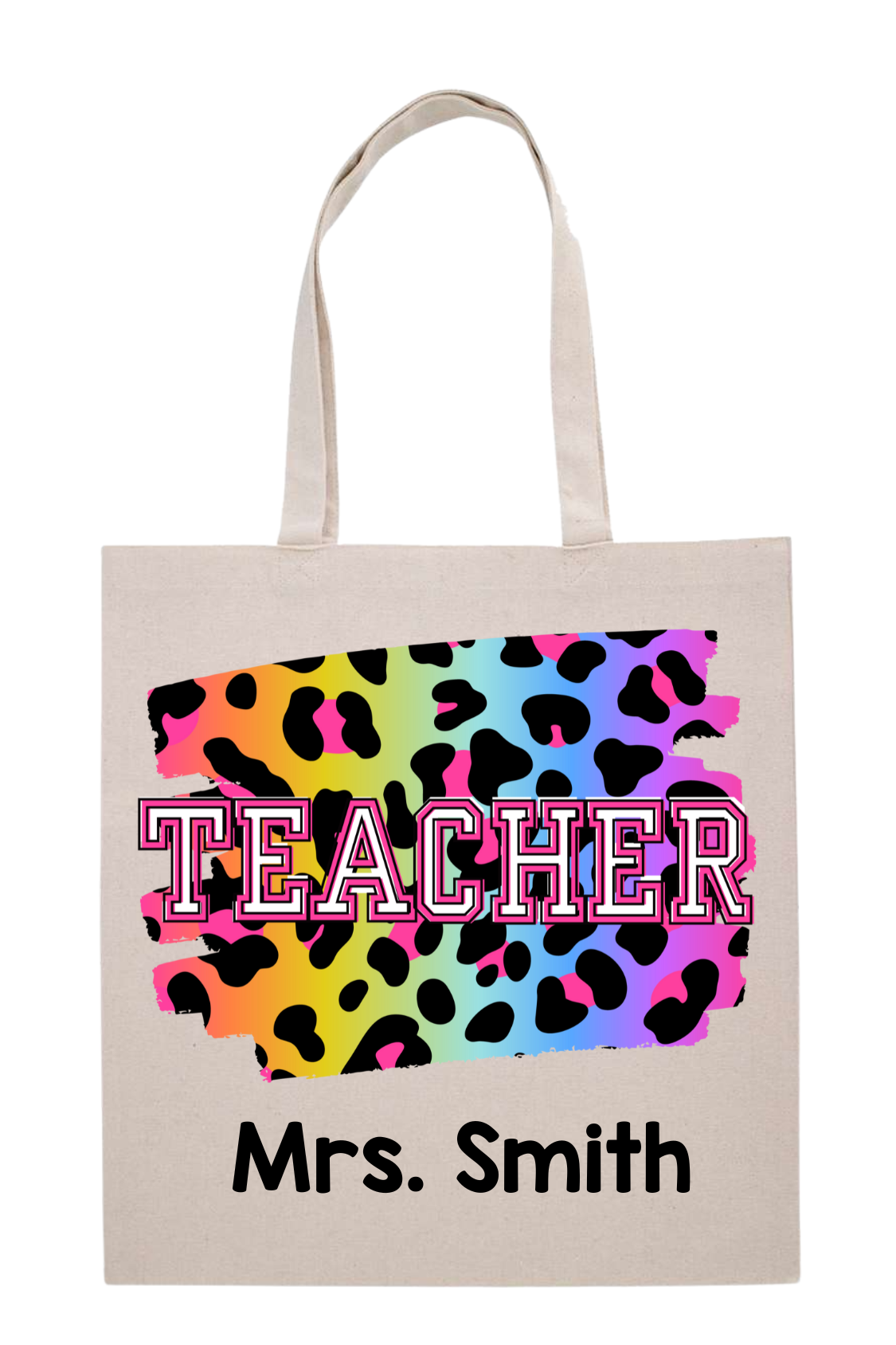 Custom Rainbow Leopard Teacher Tote Bag