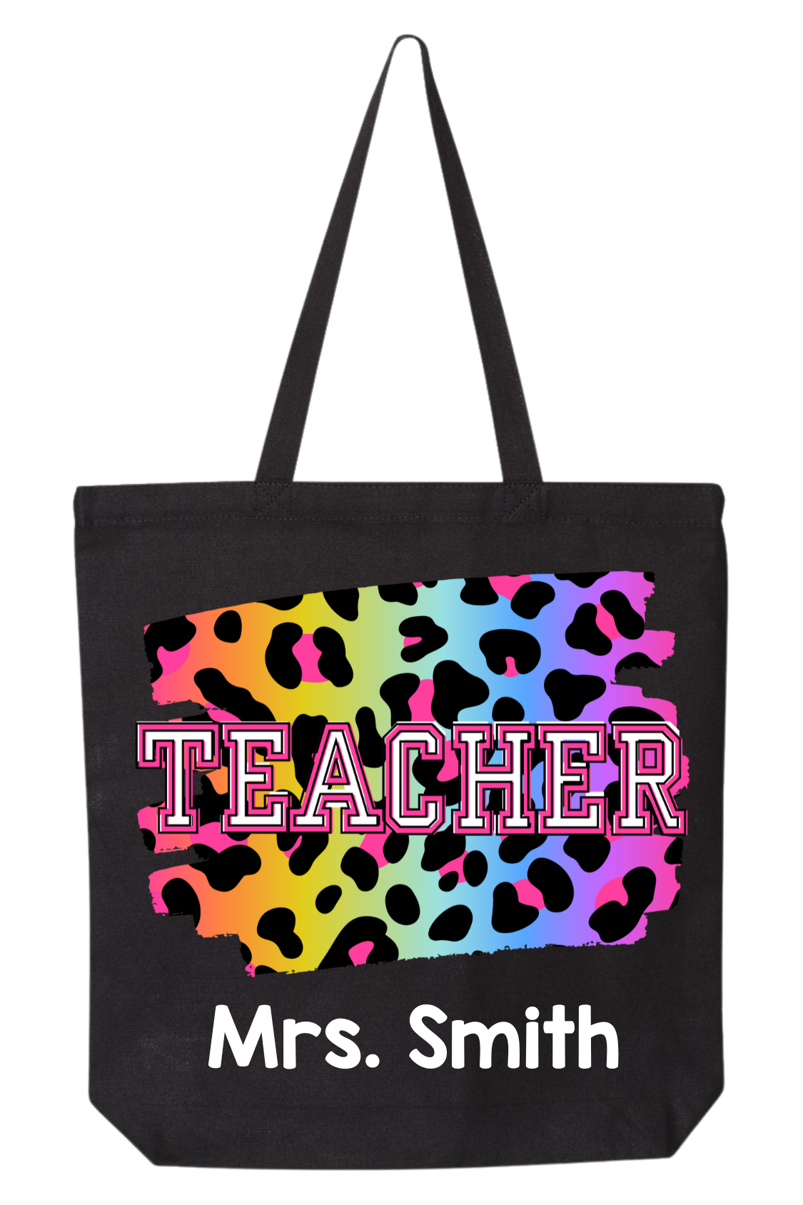 Custom Rainbow Leopard Teacher Tote Bag