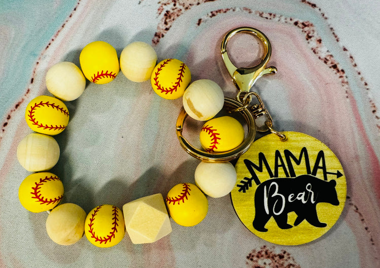 Beaded Mama Bear Softball Wristlet