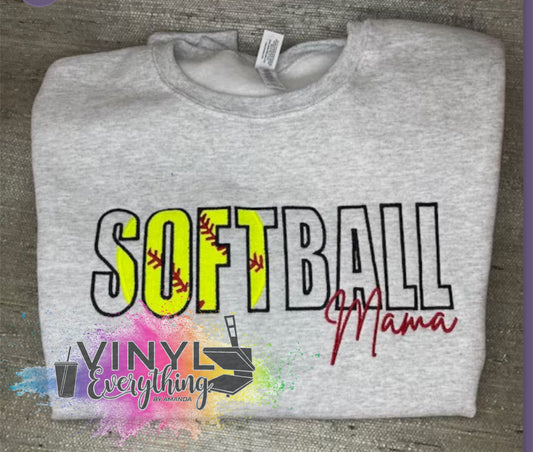 Softball Mama Embroidered Shirt/Crew