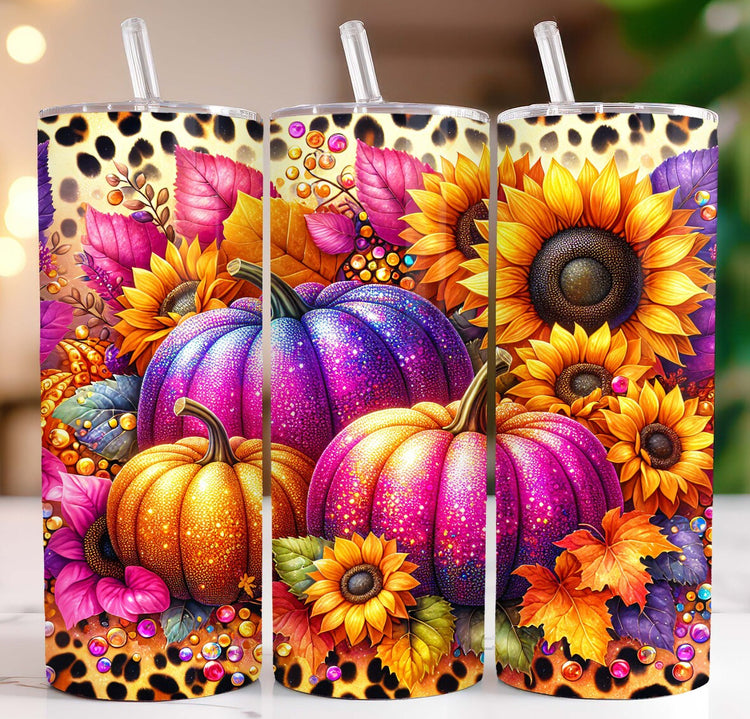 Purple Pumpkins and Sunflowers