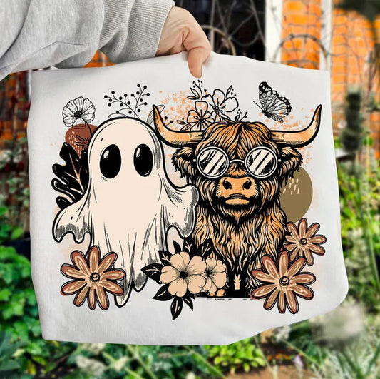 Floral Fall Highland Cow Ghost
