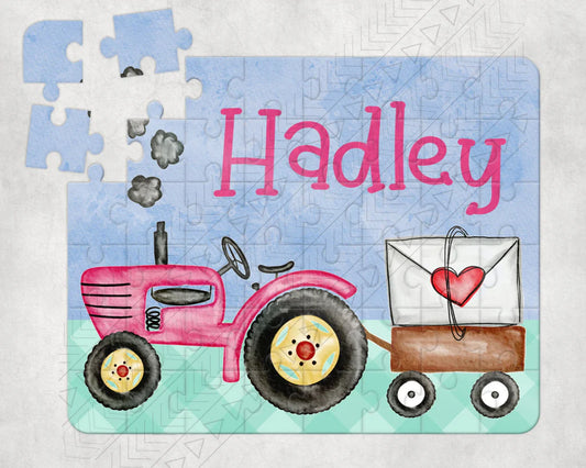 Kids Tractor Valentines Puzzle - Custom Name