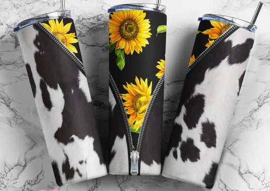 Cow Print Sunflower Tumbler